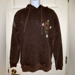 Men’s acid wash rusty brown skull royalty hooded sweatshirt. NWOT